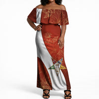 OES Order Of The Eastern Star Off Shoulder Maxi Dress Five Pointed Star Emblem With Gold Floral Art