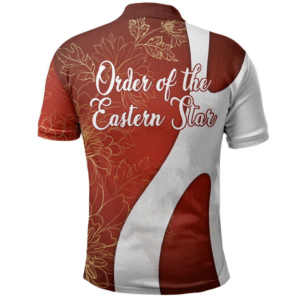 OES Order Of The Eastern Star Polo Shirt Five Pointed Star Emblem With Gold Floral Art