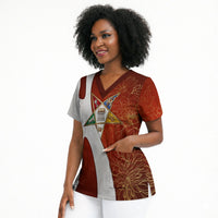 OES Order Of The Eastern Star Scrub Top Five Pointed Star Emblem With Gold Floral Art