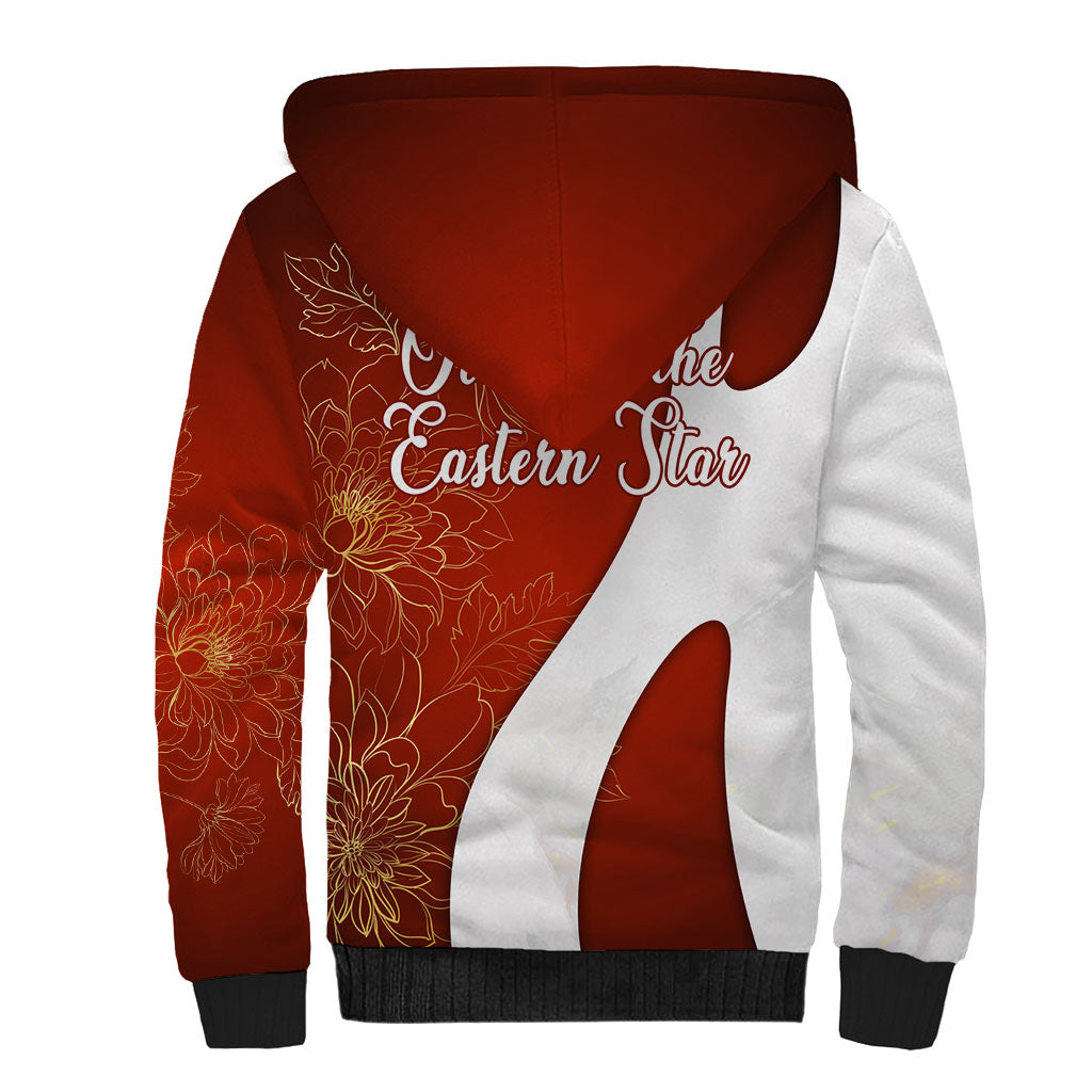 OES Order Of The Eastern Star Sherpa Hoodie Five Pointed Star Emblem With Gold Floral Art