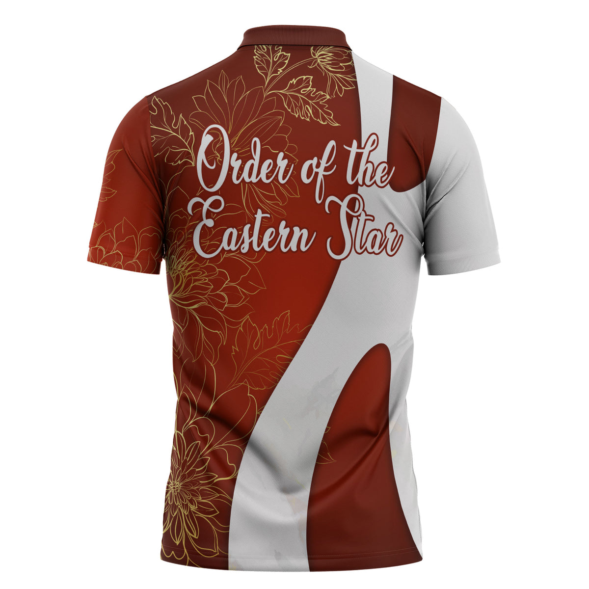 OES Order Of The Eastern Star Zipper Polo Shirt Five Pointed Star Emblem With Gold Floral Art