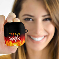 Bowling Ball and Pins Design AirPods Case with Flame Background and Custom Team Name Text - Wonder Print Shop
