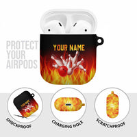 Bowling Ball and Pins Design AirPods Case with Flame Background and Custom Team Name Text - Wonder Print Shop