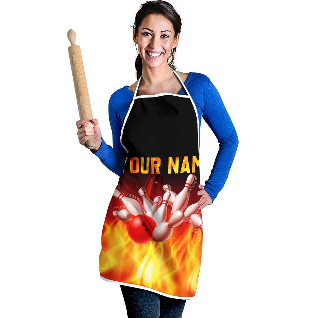 Bowling Ball and Pins Design Apron with Flame Background and Custom Team Name Text - Wonder Print Shop