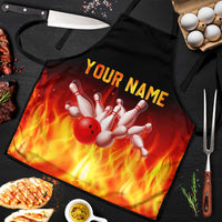Bowling Ball and Pins Design Apron with Flame Background and Custom Team Name Text - Wonder Print Shop