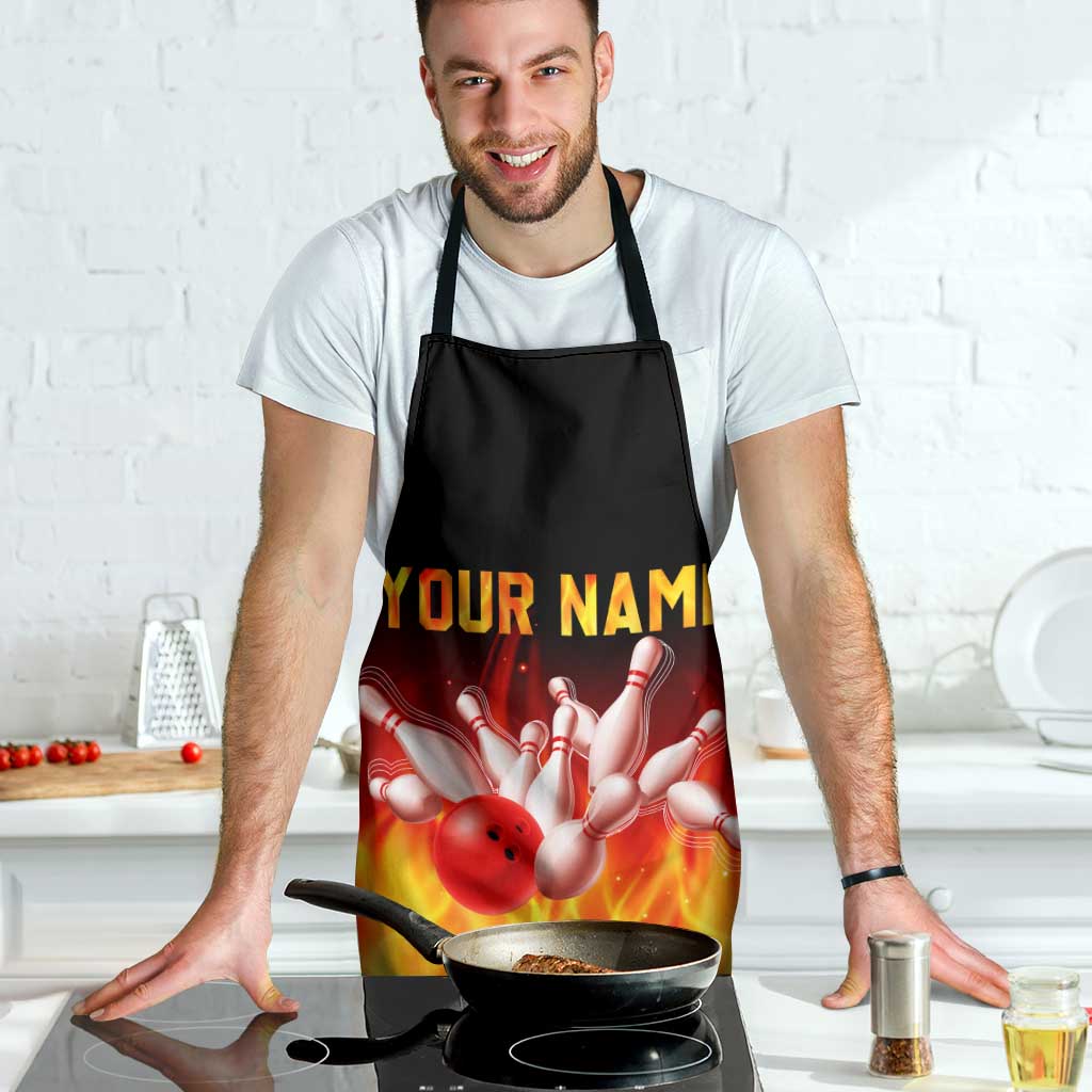 Bowling Ball and Pins Design Apron with Flame Background and Custom Team Name Text - Wonder Print Shop
