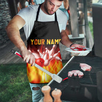Bowling Ball and Pins Design Apron with Flame Background and Custom Team Name Text - Wonder Print Shop