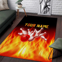 Bowling Ball and Pins Design Area Rug with Flame Background and Custom Team Name Text - Wonder Print Shop