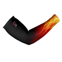 Bowling Ball and Pins Design Arm Sleeves with Flame Background and Custom Team Name Text - Wonder Print Shop