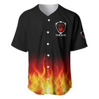 Bowling Ball and Pins Design Baseball Jersey with Flame Background and Custom Team Name Text - Wonder Print Shop