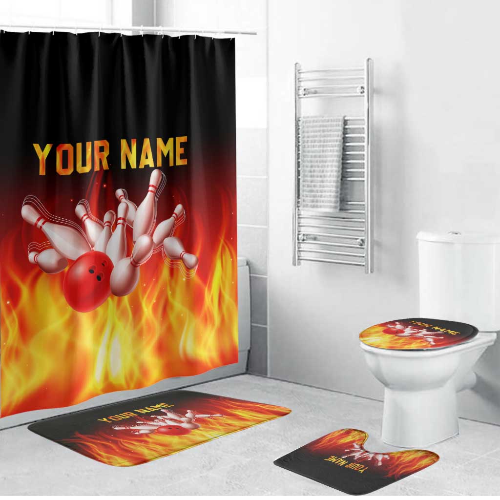 Bowling Ball and Pins Design Bathroom Set with Flame Background and Custom Team Name Text - Wonder Print Shop