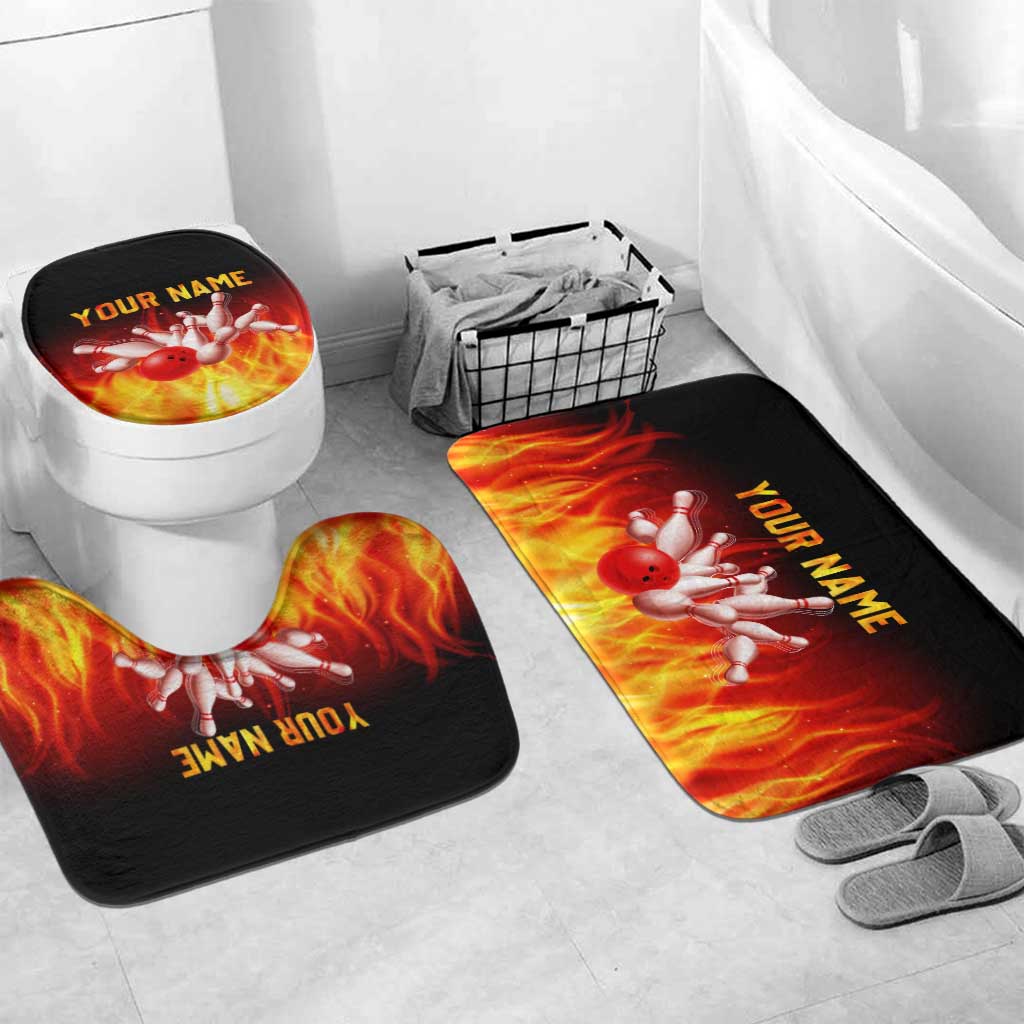 Bowling Ball and Pins Design Bathroom Set with Flame Background and Custom Team Name Text - Wonder Print Shop