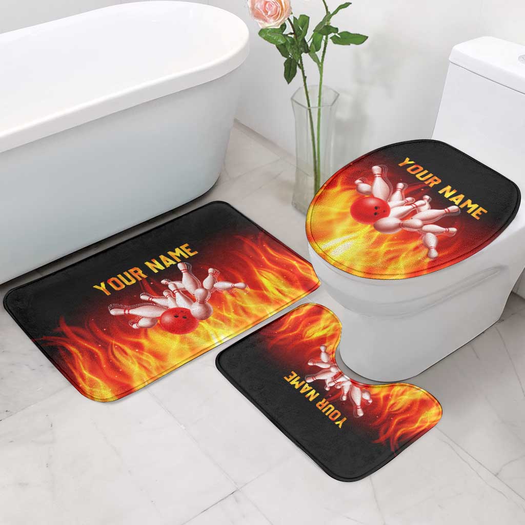 Bowling Ball and Pins Design Bathroom Set with Flame Background and Custom Team Name Text - Wonder Print Shop