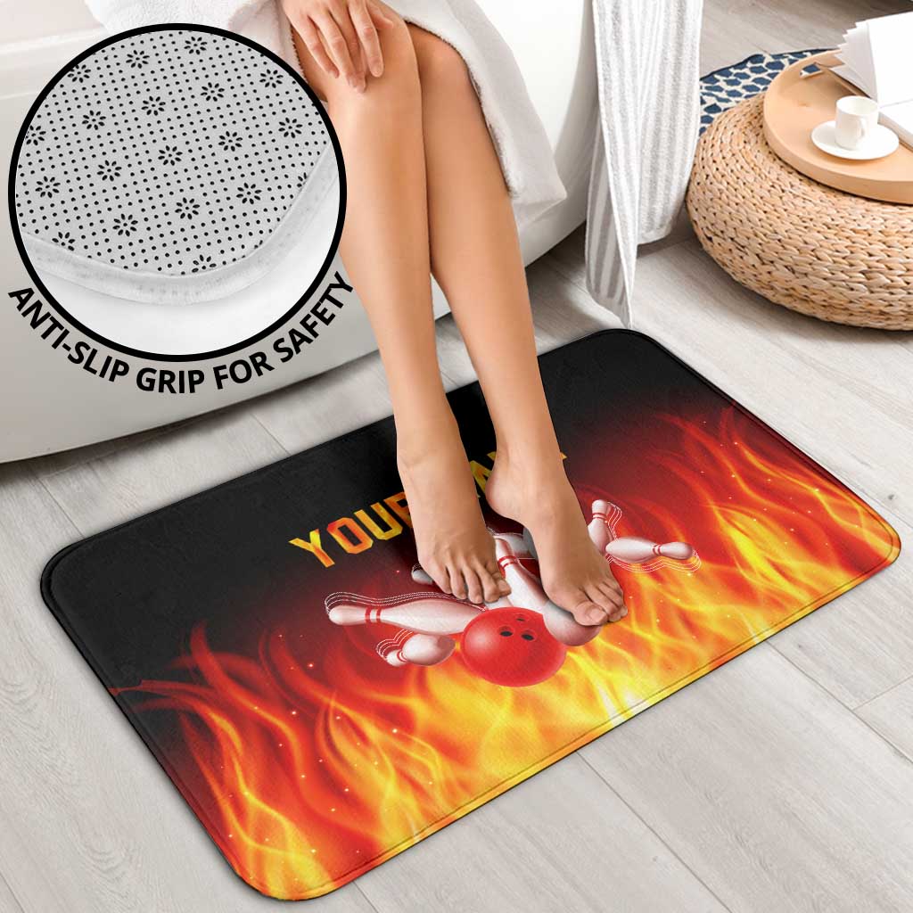 Bowling Ball and Pins Design Bathroom Set with Flame Background and Custom Team Name Text - Wonder Print Shop