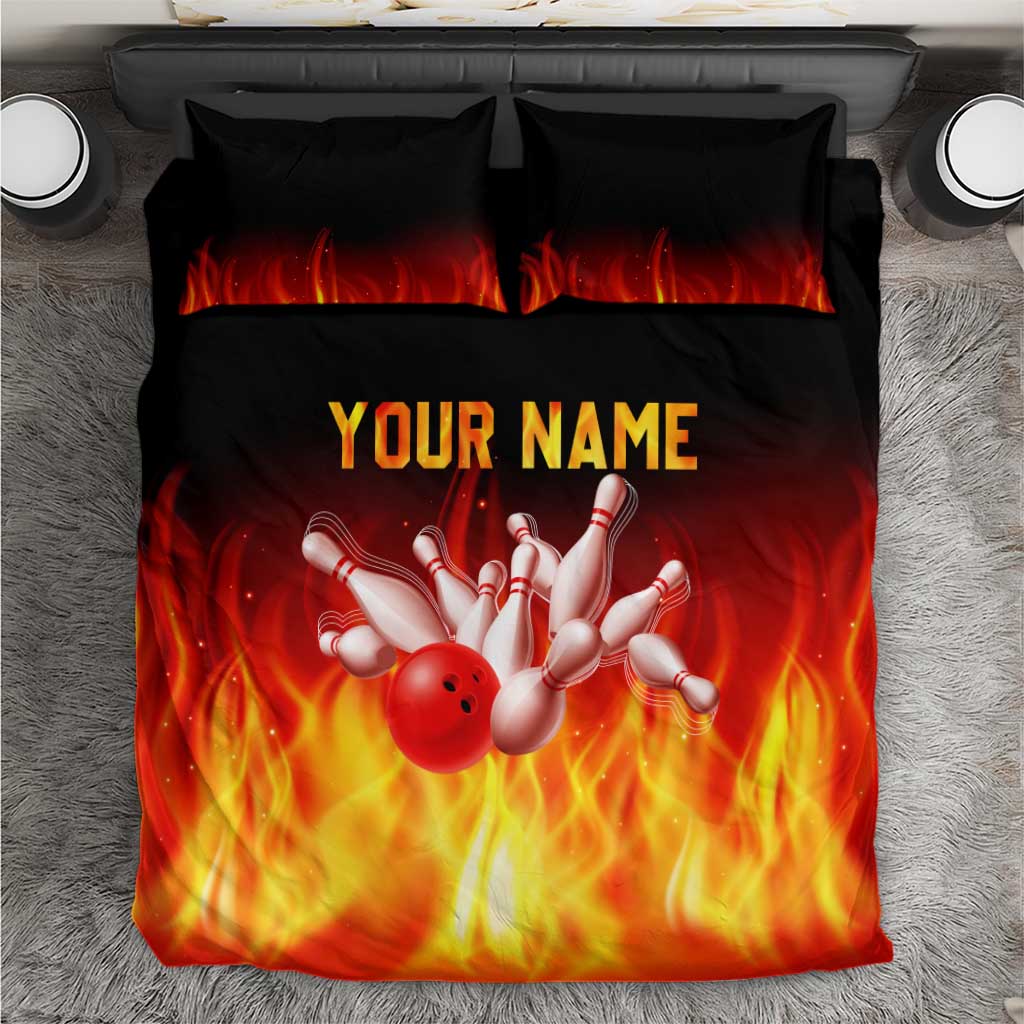 Bowling Ball and Pins Design Bedding Set with Flame Background and Custom Team Name Text - Wonder Print Shop