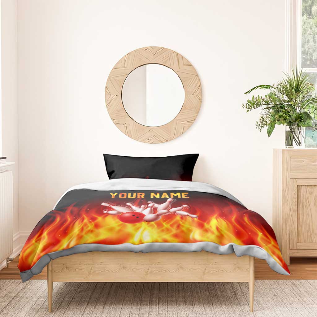 Bowling Ball and Pins Design Bedding Set with Flame Background and Custom Team Name Text - Wonder Print Shop
