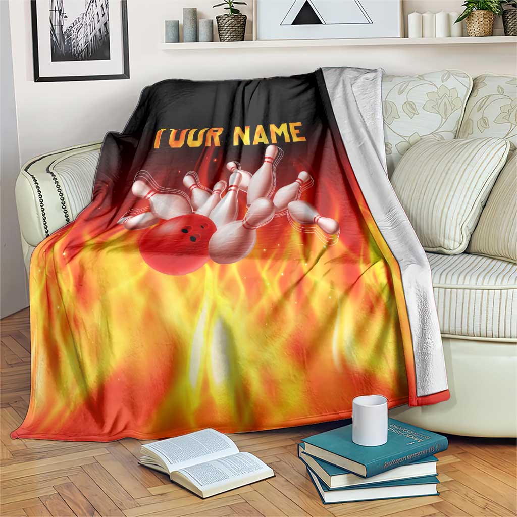 Bowling Ball and Pins Design Blanket with Flame Background and Custom Team Name Text - Wonder Print Shop