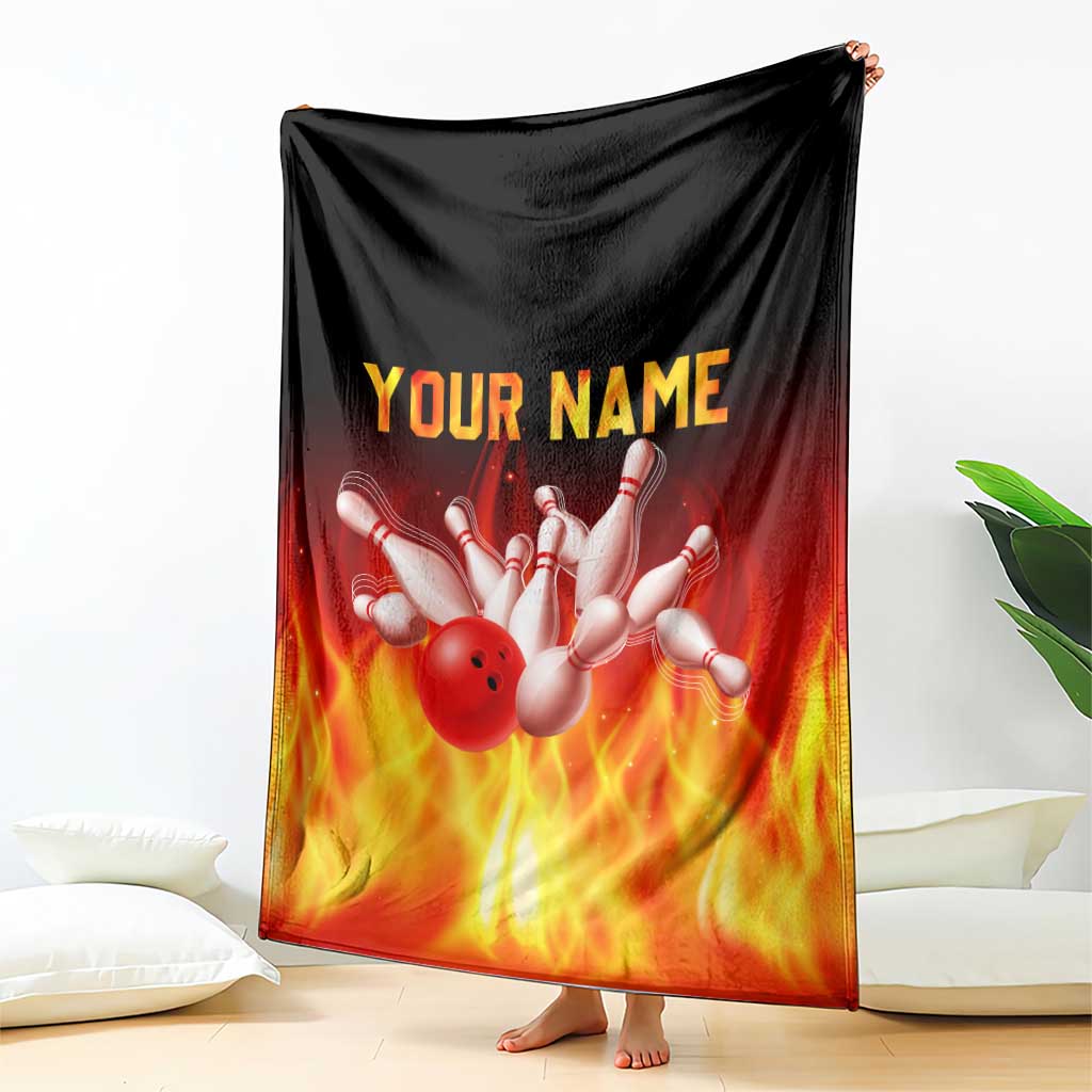 Bowling Ball and Pins Design Blanket with Flame Background and Custom Team Name Text - Wonder Print Shop