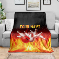 Bowling Ball and Pins Design Blanket with Flame Background and Custom Team Name Text - Wonder Print Shop