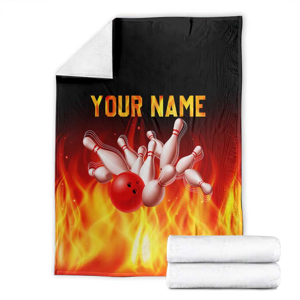 Bowling Ball and Pins Design Blanket with Flame Background and Custom Team Name Text - Wonder Print Shop