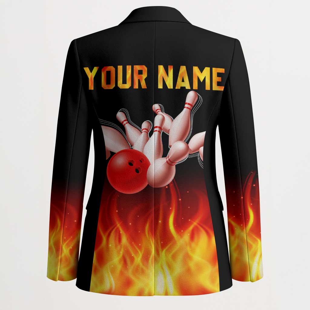 Bowling Ball and Pins Design Blazer with Flame Background and Custom Team Name Text - Wonder Print Shop