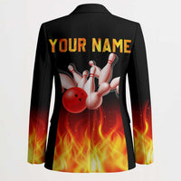 Bowling Ball and Pins Design Blazer with Flame Background and Custom Team Name Text - Wonder Print Shop
