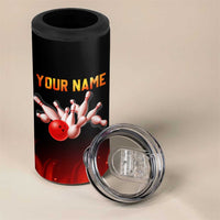 Bowling Ball and Pins Design 4 in 1 Can Cooler Tumbler with Flame Background and Custom Team Name Text - Wonder Print Shop