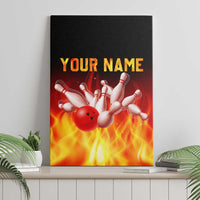 Bowling Ball and Pins Design Canvas Wall Art with Flame Background and Custom Team Name Text - Wonder Print Shop