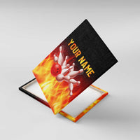 Bowling Ball and Pins Design Canvas Wall Art with Flame Background and Custom Team Name Text - Wonder Print Shop