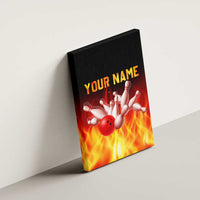 Bowling Ball and Pins Design Canvas Wall Art with Flame Background and Custom Team Name Text - Wonder Print Shop