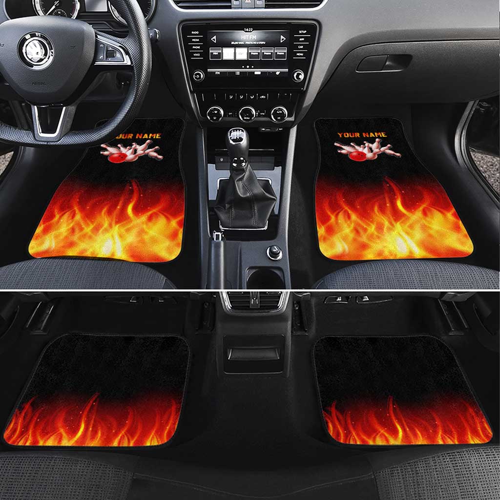 Bowling Ball and Pins Design Car Mats with Flame Background and Custom Team Name Text - Wonder Print Shop