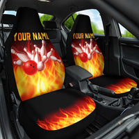 Bowling Ball and Pins Design Car Seat Cover with Flame Background and Custom Team Name Text - Wonder Print Shop