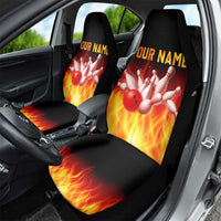 Bowling Ball and Pins Design Car Seat Cover with Flame Background and Custom Team Name Text - Wonder Print Shop