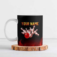 Bowling Ball and Pins Design Ceramic Mug with Flame Background and Custom Team Name Text - Wonder Print Shop