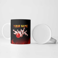 Bowling Ball and Pins Design Ceramic Mug with Flame Background and Custom Team Name Text - Wonder Print Shop