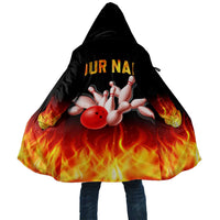 Bowling Ball and Pins Design Cloak with Flame Background and Custom Team Name Text - Wonder Print Shop