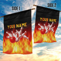 Bowling Ball and Pins Design Garden Flag with Flame Background and Custom Team Name Text - Wonder Print Shop