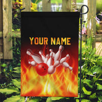 Bowling Ball and Pins Design Garden Flag with Flame Background and Custom Team Name Text - Wonder Print Shop