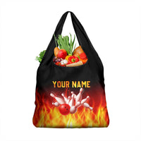 Bowling Ball and Pins Design Grocery Bag with Flame Background and Custom Team Name Text - Wonder Print Shop