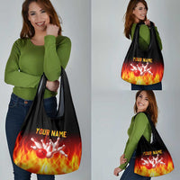 Bowling Ball and Pins Design Grocery Bag with Flame Background and Custom Team Name Text - Wonder Print Shop