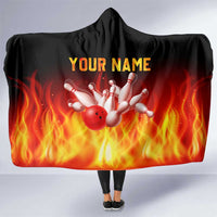 Bowling Ball and Pins Design Hooded Blanket with Flame Background and Custom Team Name Text - Wonder Print Shop