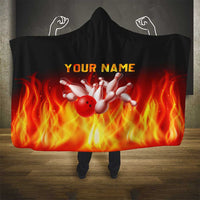 Bowling Ball and Pins Design Hooded Blanket with Flame Background and Custom Team Name Text - Wonder Print Shop