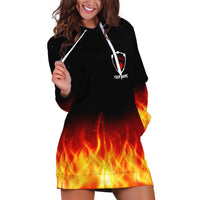 Bowling Ball and Pins Design Hoodie Dress with Flame Background and Custom Team Name Text - Wonder Print Shop