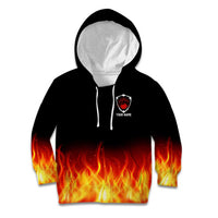 Bowling Ball and Pins Design Kid Hoodie with Flame Background and Custom Team Name Text - Wonder Print Shop