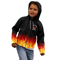 Bowling Ball and Pins Design Kid Hoodie with Flame Background and Custom Team Name Text - Wonder Print Shop