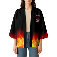 Bowling Ball and Pins Design Kimono with Flame Background and Custom Team Name Text - Wonder Print Shop