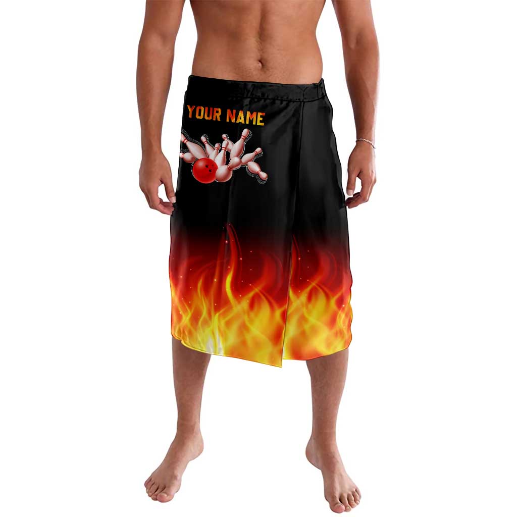Bowling Ball and Pins Design Lavalava with Flame Background and Custom Team Name Text - Wonder Print Shop