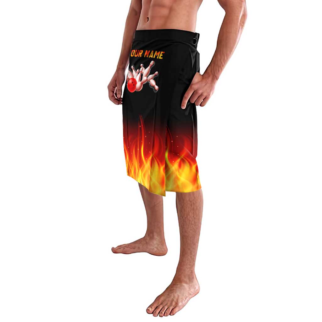 Bowling Ball and Pins Design Lavalava with Flame Background and Custom Team Name Text - Wonder Print Shop