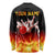 Bowling Ball and Pins Design Long Sleeve Shirt with Flame Background and Custom Team Name Text - Wonder Print Shop
