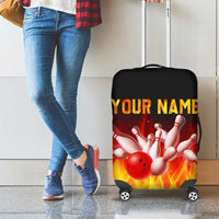 Bowling Ball and Pins Design Luggage Cover with Flame Background and Custom Team Name Text - Wonder Print Shop